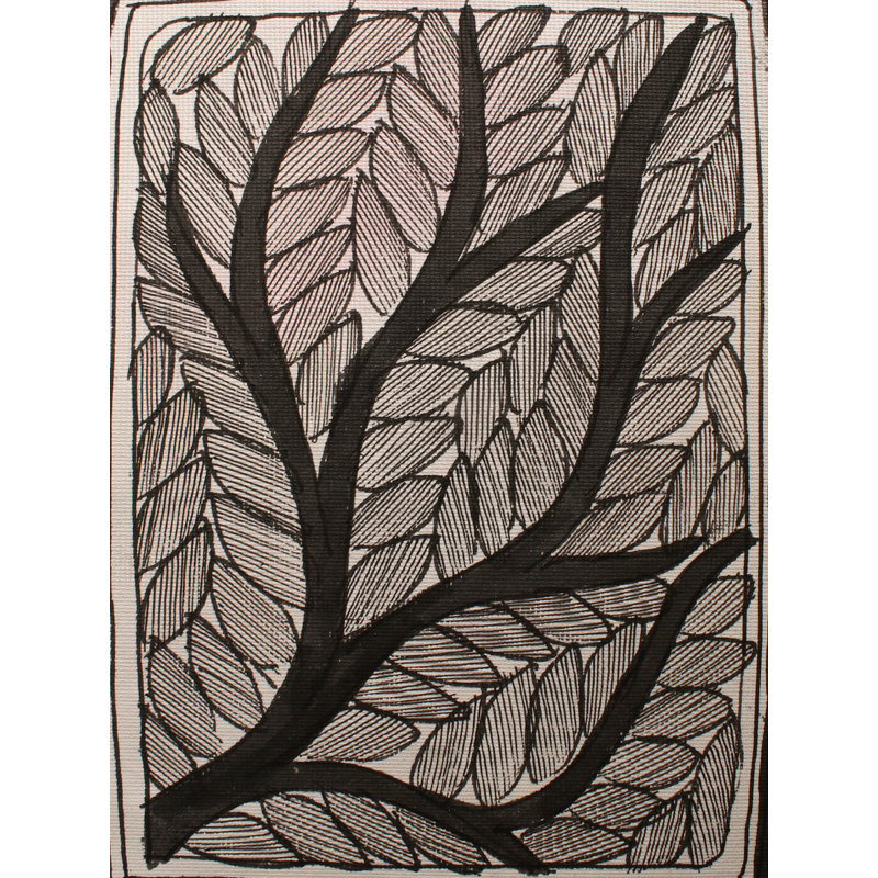 Branches avec feuilles | Madhubani, peinture sur papier fait à la main