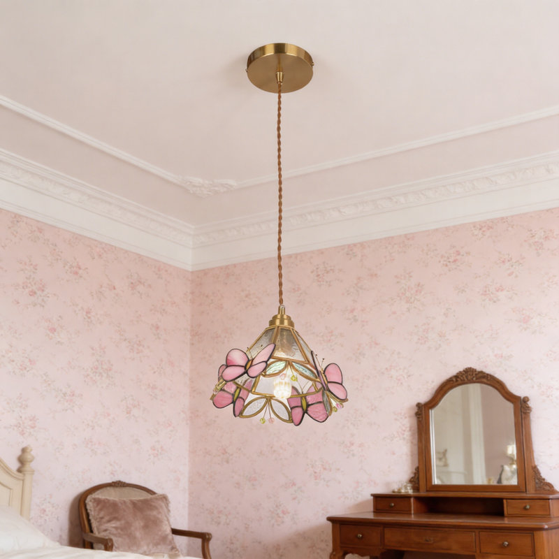 Luminaire suspendu en verre coloré style Tiffany, ampoule e26 3 couleurs incluse