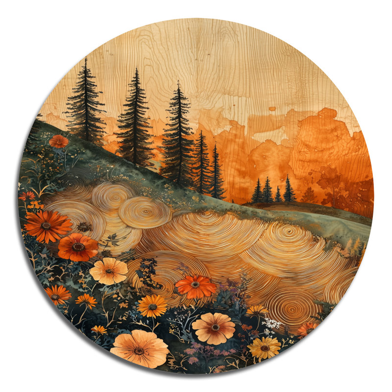 Fleurs orange orange, champ de fleurs II - Art mural traditionnel orange en métal, H 36 po x l 36 po