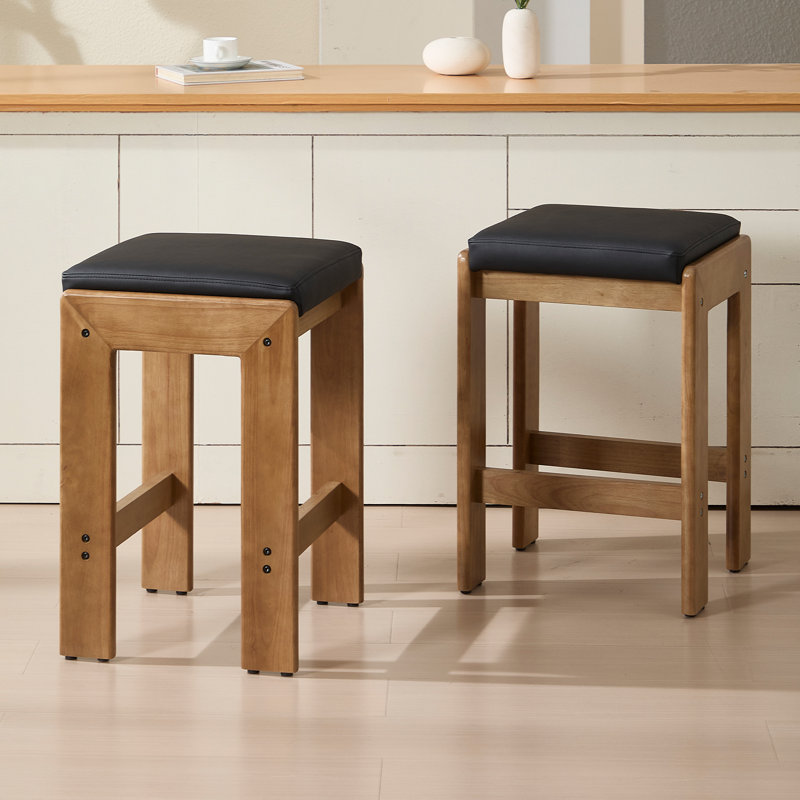 Tabourets de bar 27 "avec tabourets de cuisine modernes avec structure en bois massif pour îlot de cuisine / comptoir / bar