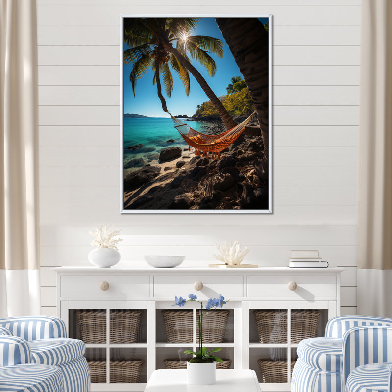 Photo de plage, vibrations tropicales sur toile, L 34 po x H 44 po, Cadre flottant blanc