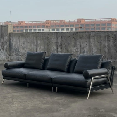 Canapé droit noir multi-sièges Luxe-Minimal