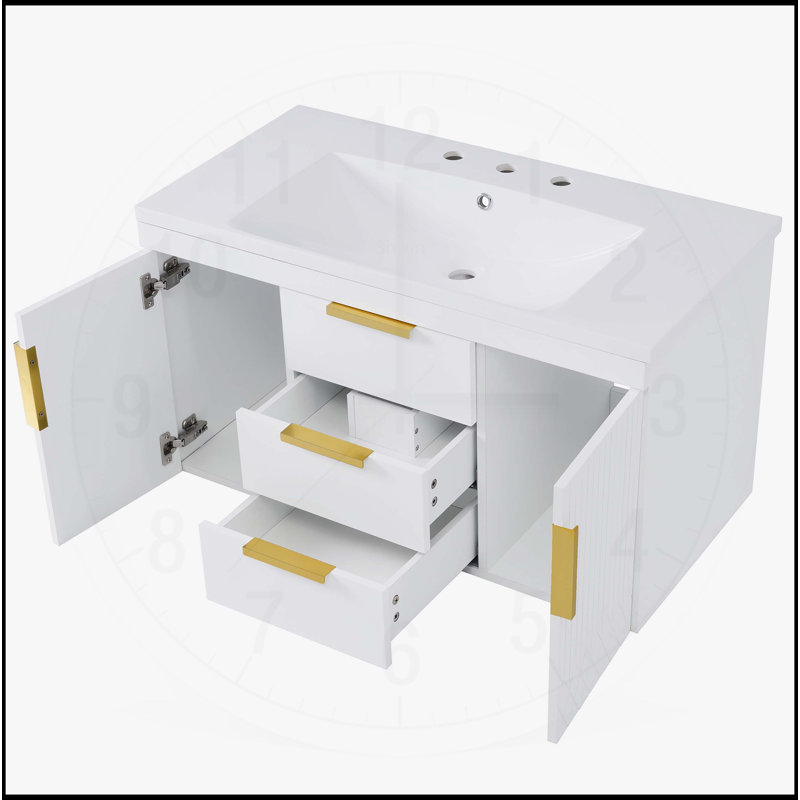 Meuble-lavabo mural 36 po avec lavabo en résine, Blanc