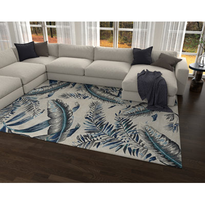 Tapis gris en laine touffeté à la main à motif floral Lynne