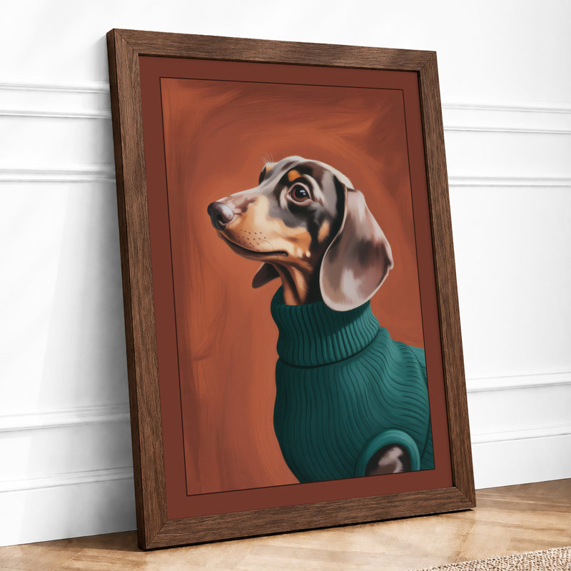 Teal Knit Companion Modern - Framed Print, A3 - 42.0 x 29.7 cm, Walnut