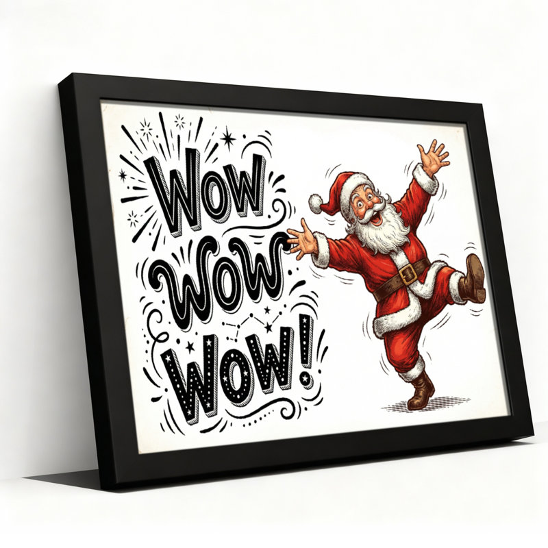 Père Noël Wow Wow Wow, reproduction d'art sur toile tendue (ensemble de 1), H 12 po x l 18 po, Noir