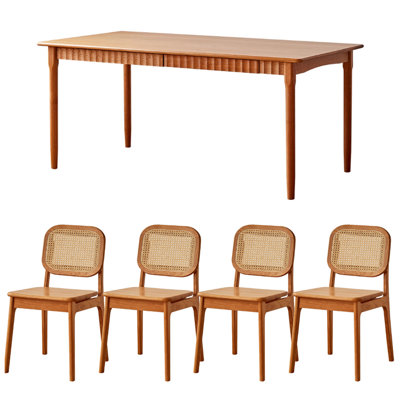 Simple Cherry Wood Drawer Storage Dining Table Set