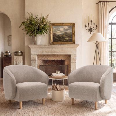 Modern Upholstered Barrel Accent Chair - Set Of 2
