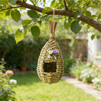 Maison de colibri, cabane à oiseaux, nichoir suspendu tissé à la main à l'extérieur d'un nid de perchoir pour colibri, moineau, osier, pinson, mésange