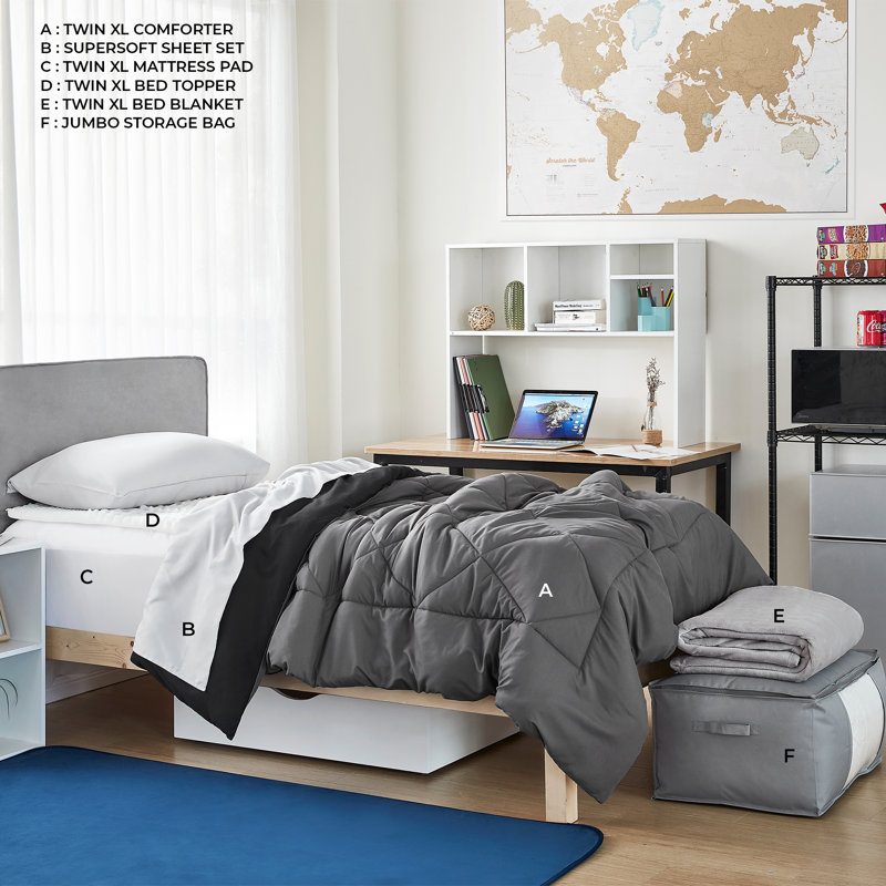 Ensemble de dortoir simple TG, Gris/noir
