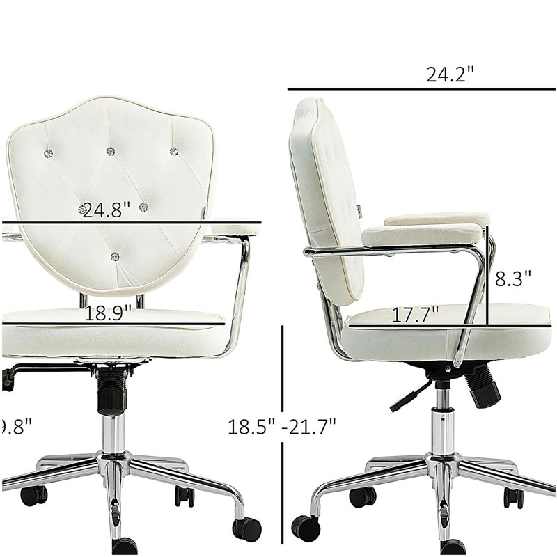 Chaise de bureau, fauteuil de bureau d'ordinateur avec tissu velouté touffeté à boutons, fauteuil de coiffeuse pivotant