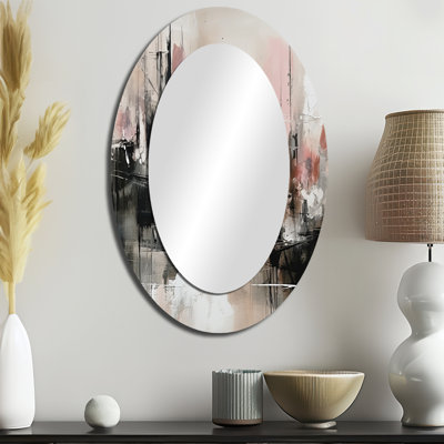 Rose noir et noir Minimalims Fludity I - miroir décoratif ovale abstrait sur métal
