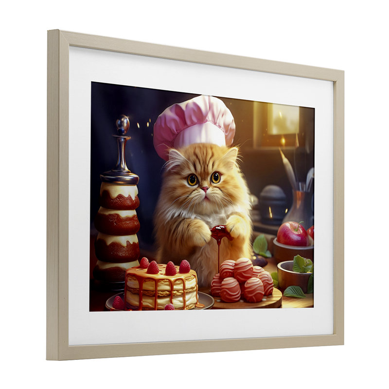 «Fluffy Baker Cat», reproduction encadrée sous verre, design par Image World, H 14 po x l 20 po, Cadre de récolte en pin