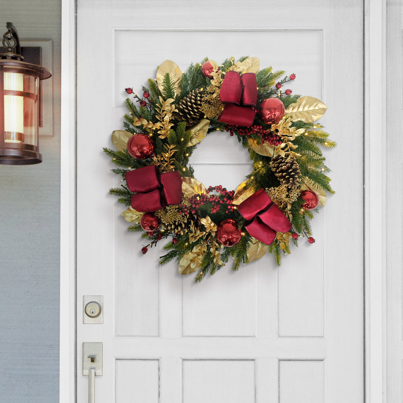 Pre-Lit Artificial Adorned Christmas Wreath