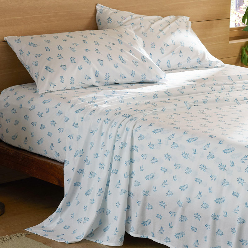 Bedsur Soft Flower Percale Sheets, Queen Sheet Set with 2 Pillowcases