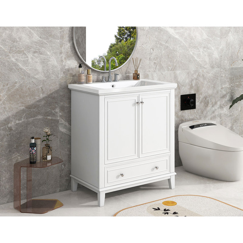 Merelyn 30'' Single Bathroom Vanity with Ceramic Top, White