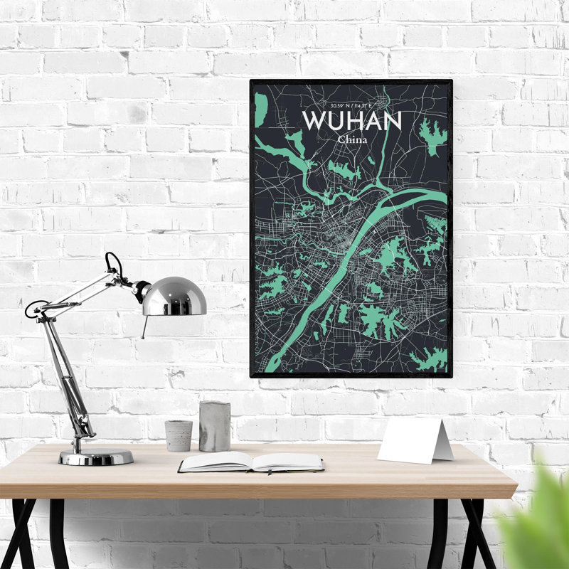 Carte de la ville de Whan, impression, Vert/gris, H 36 po x l 24 po