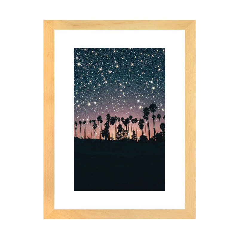 Crépuscule ciel scintillant-impression d’art graphique, Toile avec cadre en bois beige, Blanc, H 24 po x l 16 po x P 1 po