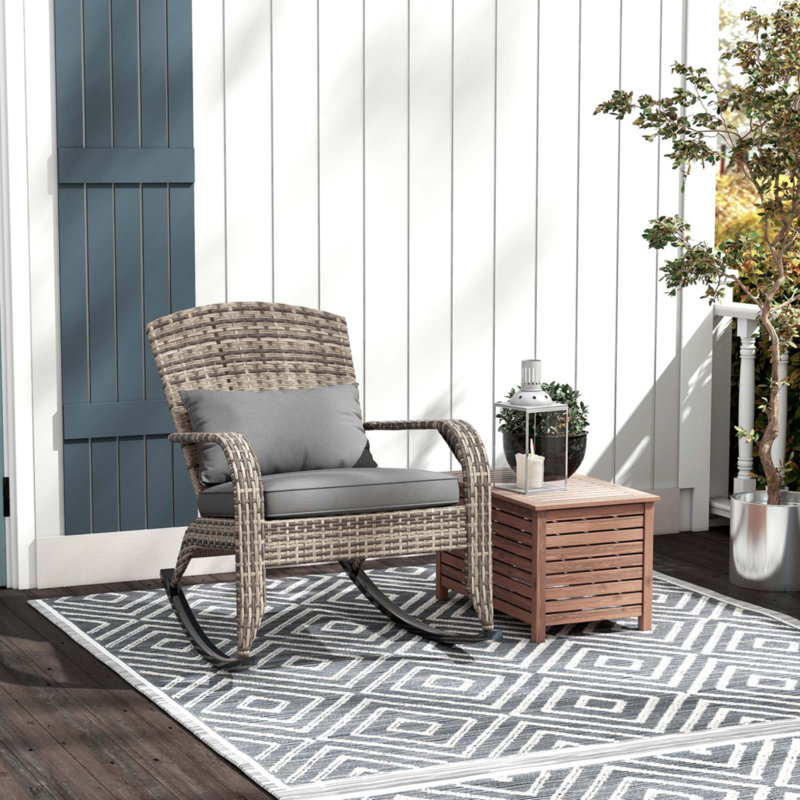 Fauteuil à bascule Adirondack en osier extérieur, Gris