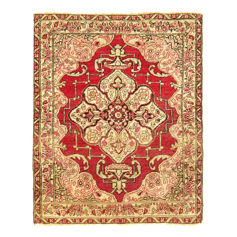 Tapis oriental rouge / beige en coton / laine Shideh