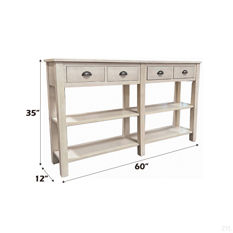 Console à finition crème, H 35 po x l 12 po x P 60 po