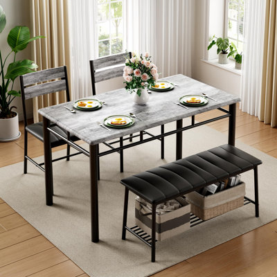 Ensemble de table de salle à manger 4 pièces pour 4 personnes avec banc rembourré et 2 chaises