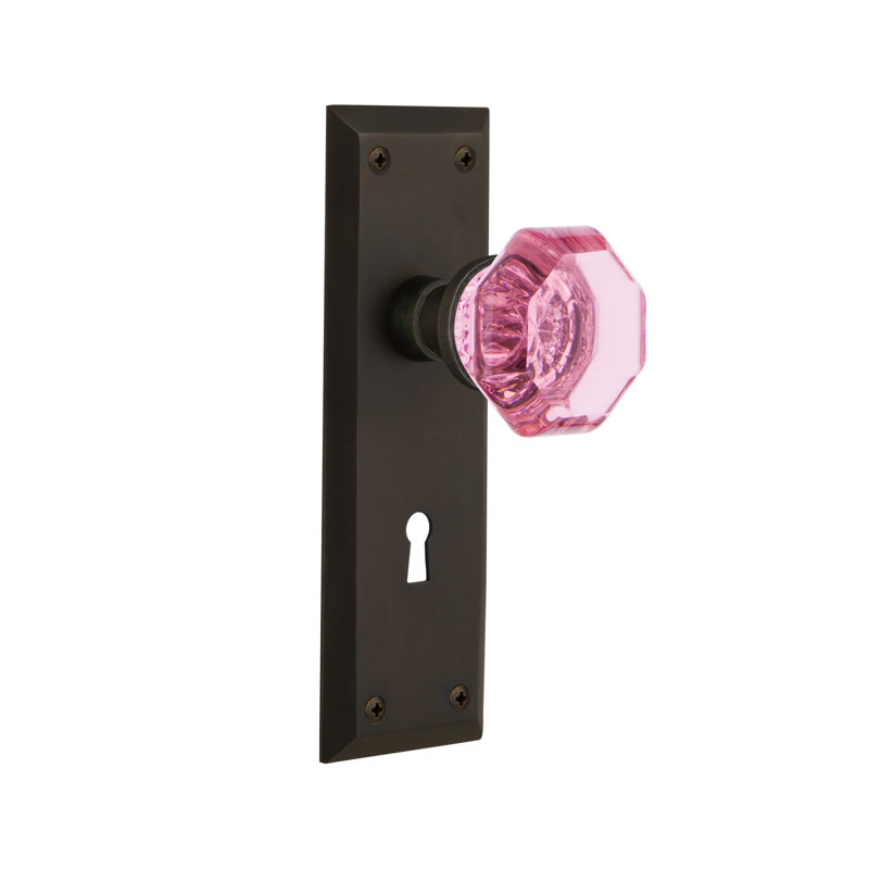 Plaque New York avec trou de serrure décoratif et bouton de porte rose Waldorf, Bronze frotté à l'huile