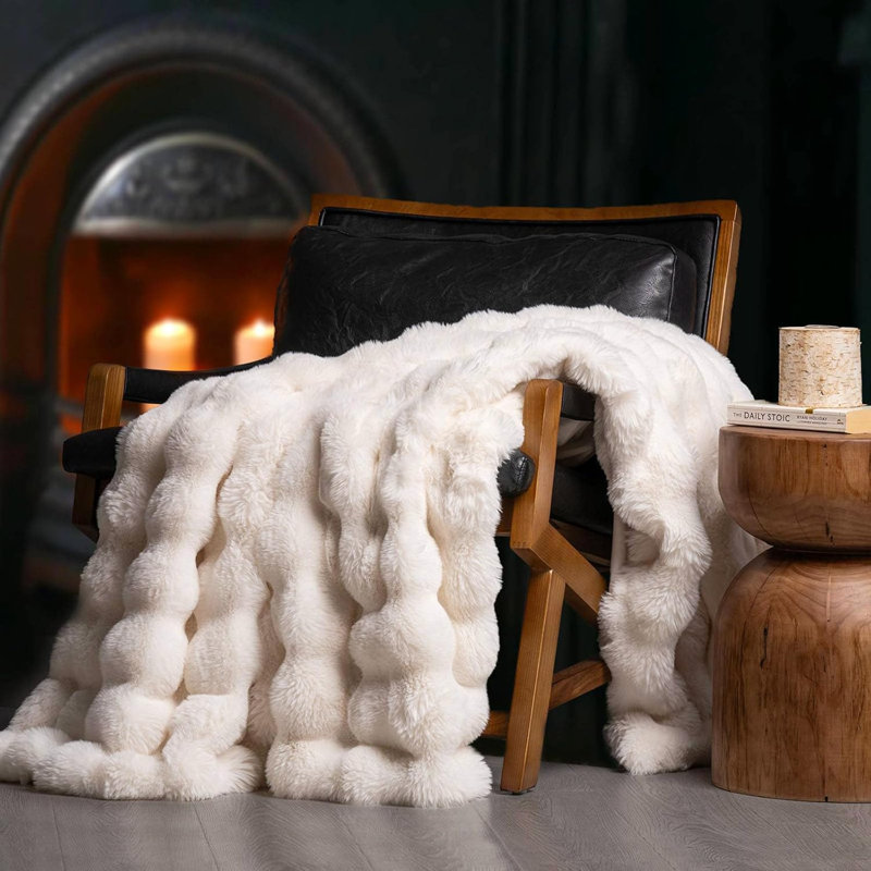 Ridgeline Faux Fur Throw Blanket, Ivory White, 80" L x 60" W
