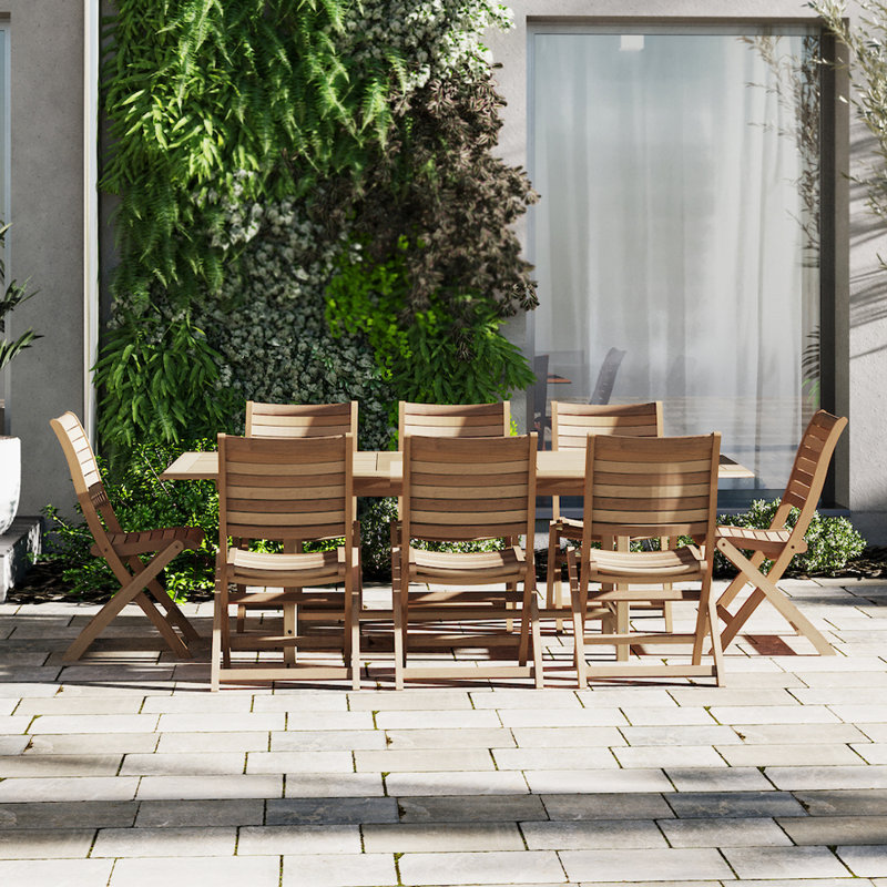 Jax 8 - Person Teak Wood Patio Dining Set with Rectangular Table