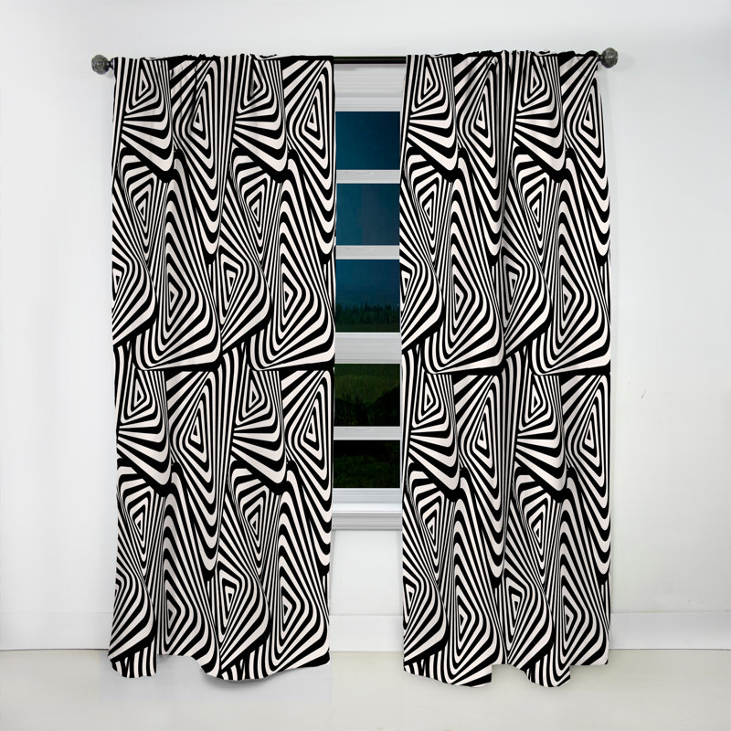Panneau de rideau géométrique, motif triangulaire noir et blanc occultant - géométrie triangulaire rétro dynamique en noir et blanc