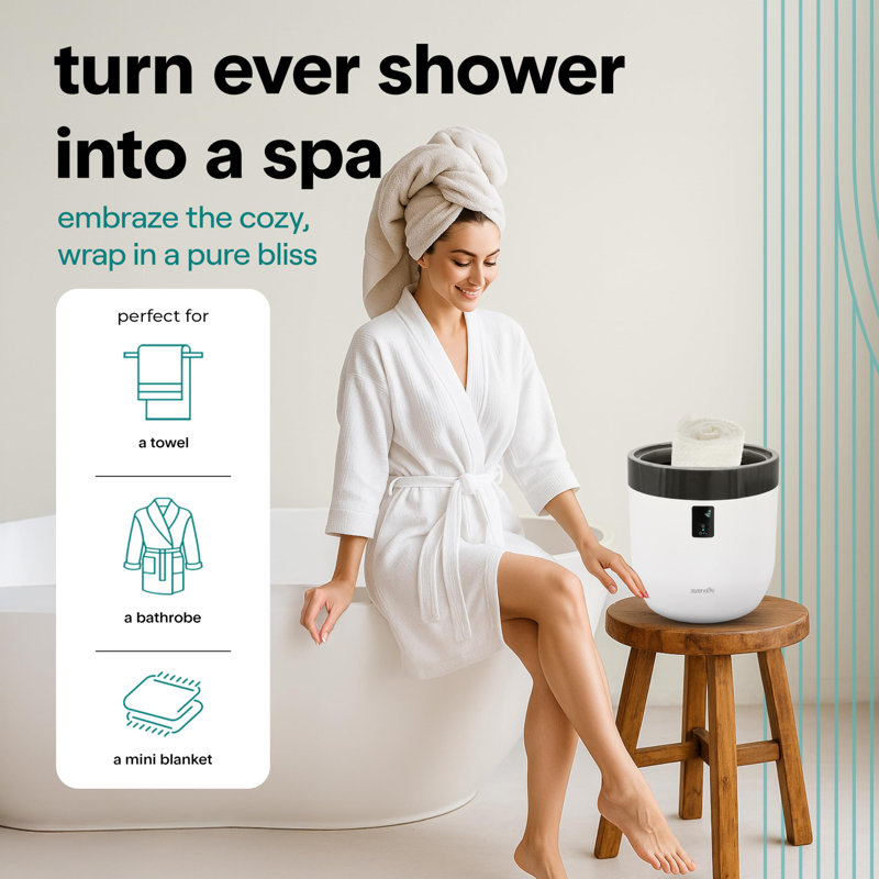 Seau chauffe-serviettes avec parfums personnalisés pour le spa et la salle de bain, minuterie 20/40/60/90 minutes, convient à 1 grande serviette, couverture, peignoir, pyjama (noir)