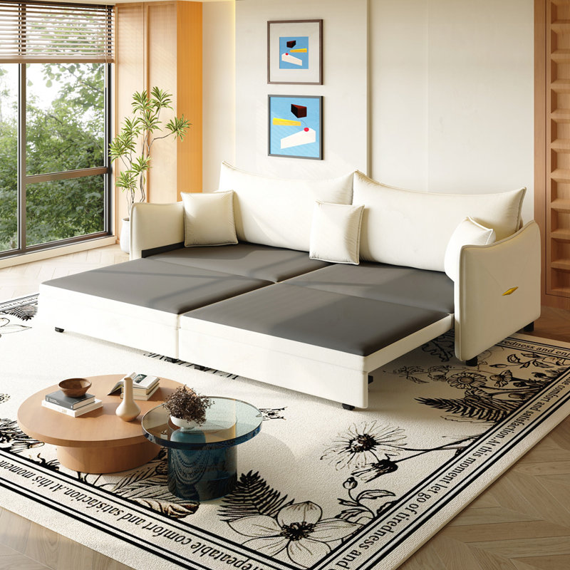81.9" King Pull Out Sofa Bed, Beige White