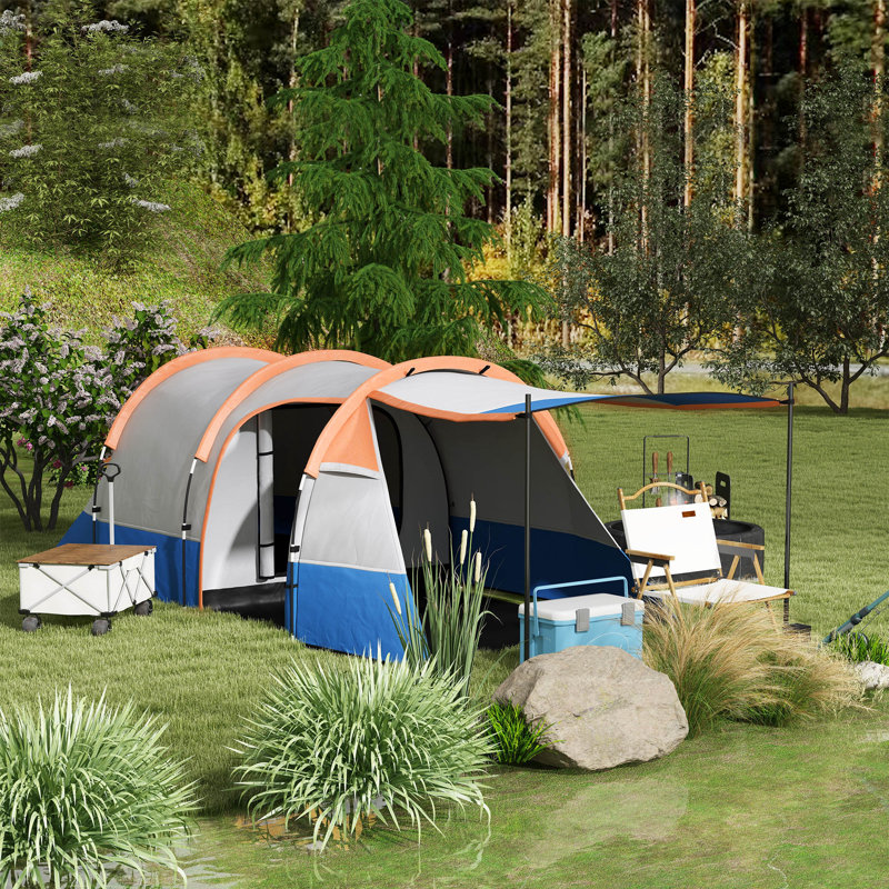 Outsunny 2 Man Camping Tent Tunnel Tent Large 420L x 200W x 150H cm, Orange