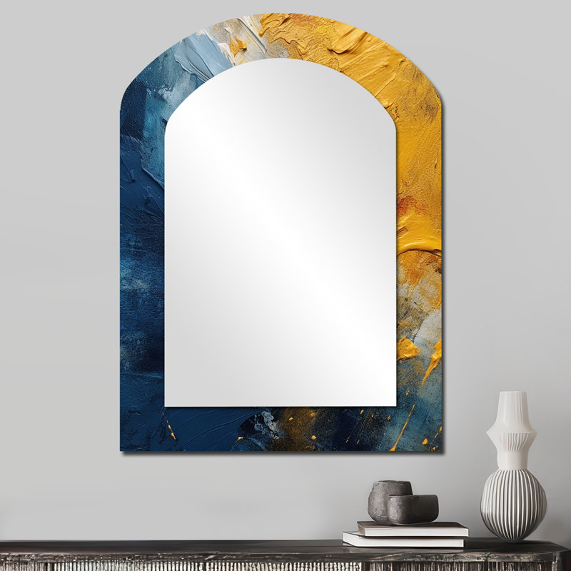 Blue and Yellow Intuitive Expressions II - Abstract Asymmetrical Unique Mirror, Blue Arch Large Wall Mirror, Printed Metal Art