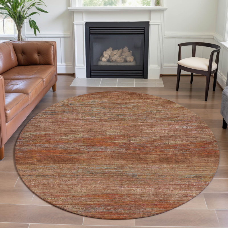 Premium Machine Washable Alijah AMF1264 Stripes Rug, Round 8'