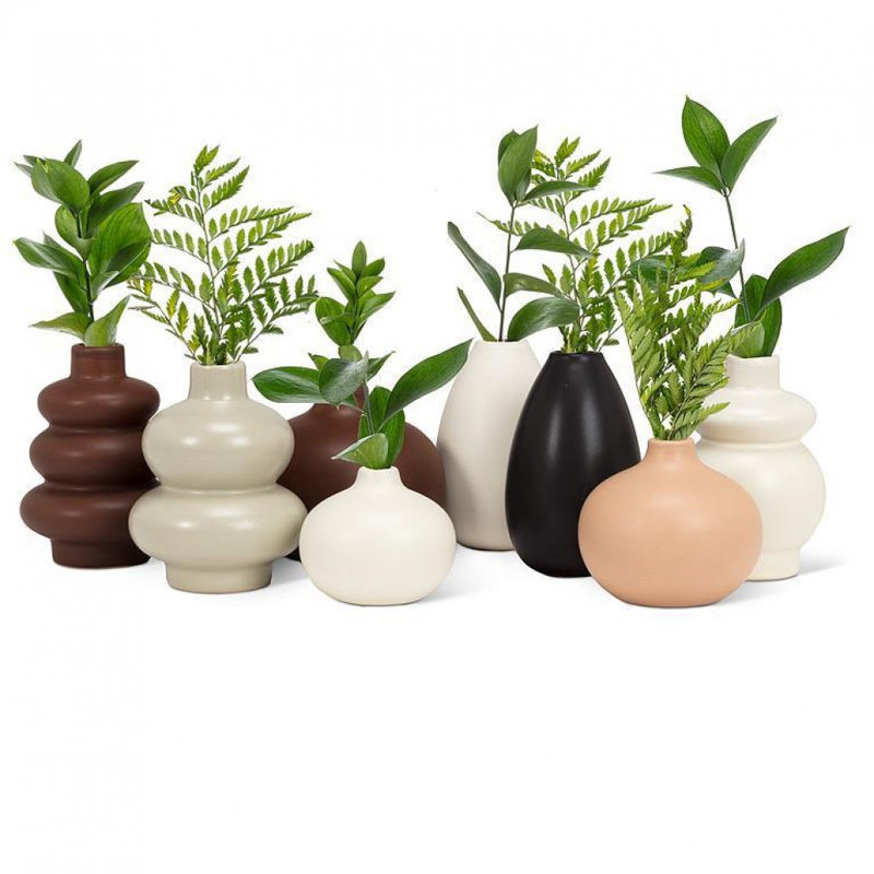 Petit vase à fleurs double pile, H 4,50 po x l 3,25 po x P 3,25 po, Brun