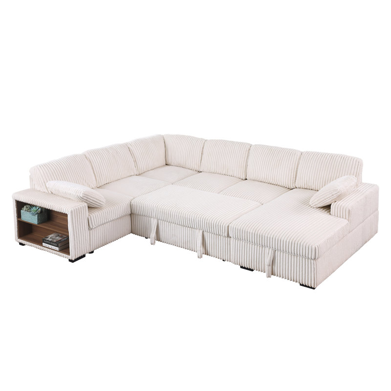 Canapé modulaire en velours côtelé Shariff, Velours côtelé beige