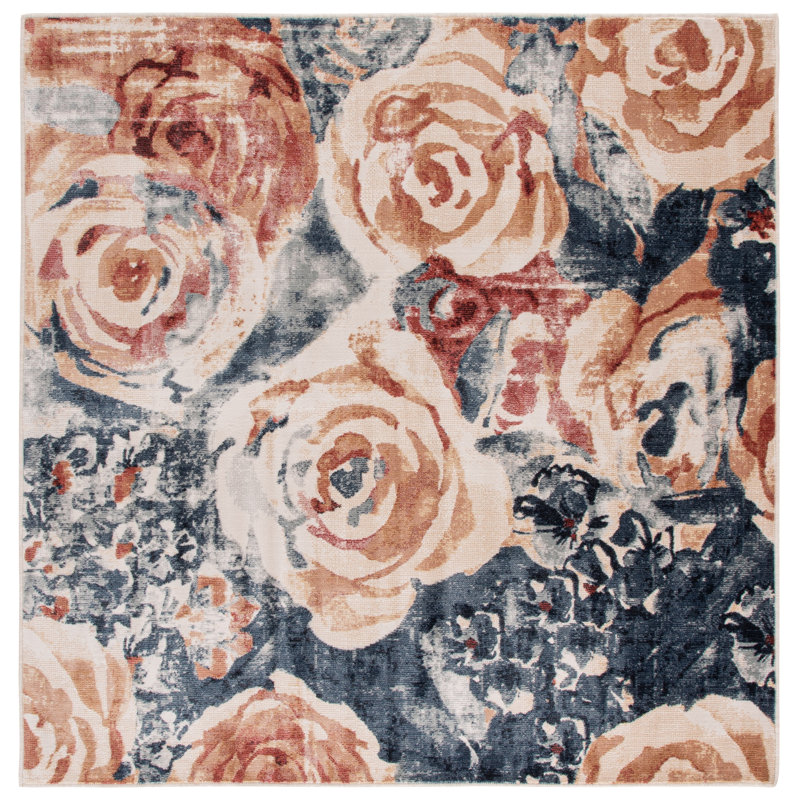 Tapis intérieur/extérieur à motif floral Utopia 819, Square 6'-7