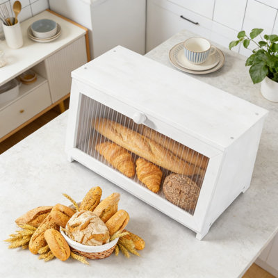 Boîte à pain en bois pour comptoir de cuisine avec fenêtre de vue, contenant de rangement en pain de bambou de grande capacité avec porte magnétique, organisateur de cuisine polyvalent