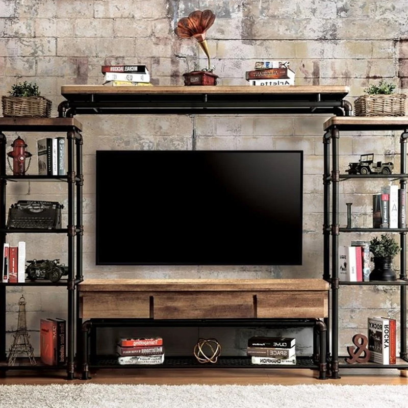 Meuble télé 60 po l 60,4 po, noir antique / ton naturel