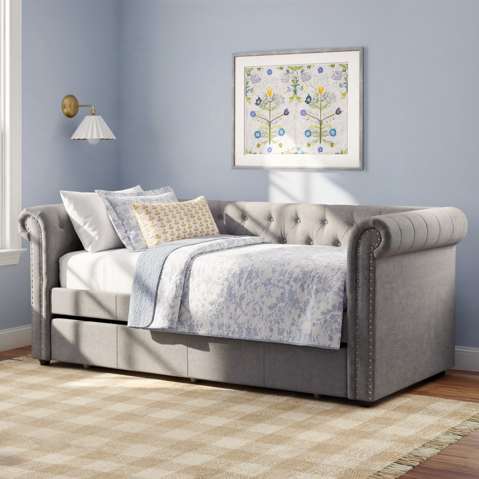 Mynard Upholstered Daybed with Trundle - Twin, Gray