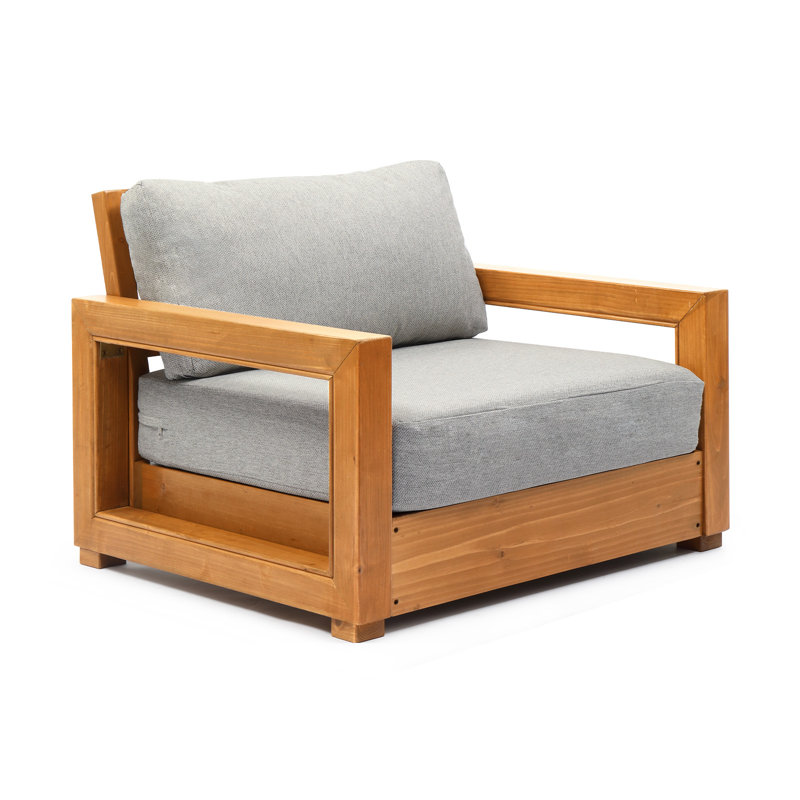 Outdoor Deep-Seated Solid Fir Accent Armchair With Plush Cushions, Gray
