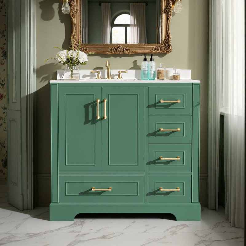 Meuble-lavabo 36 po avec lavabo en céramique, Vert