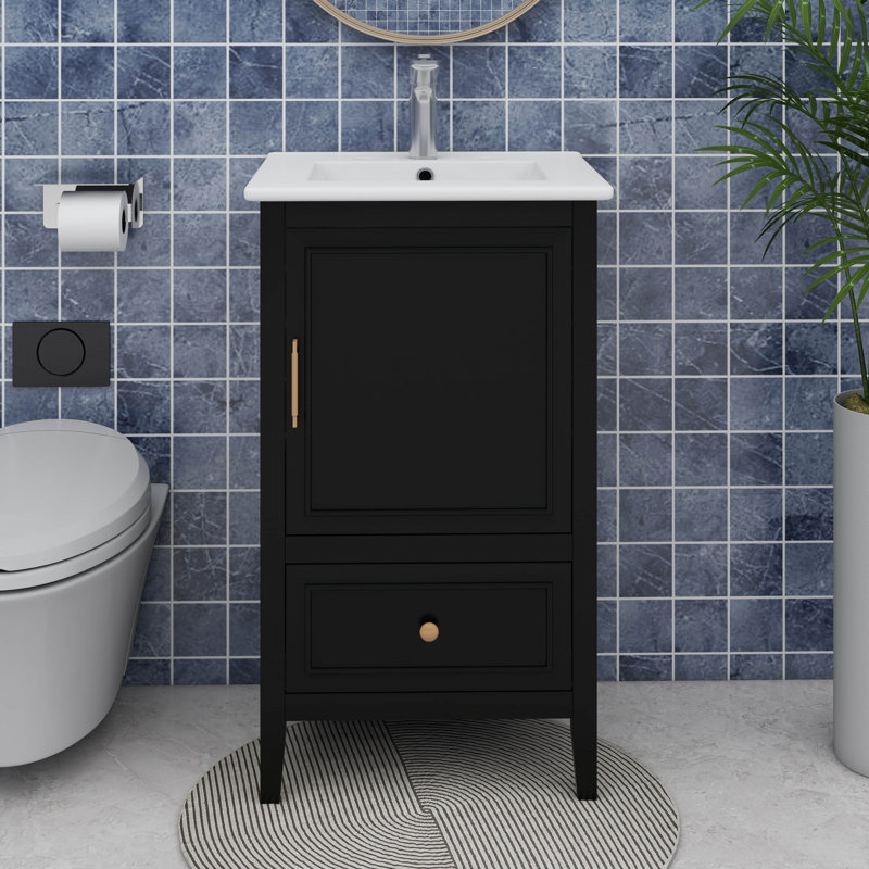 Meuble-lavabo de 20 po avec lavabo, tablette de porte et patins réglables, tiroir