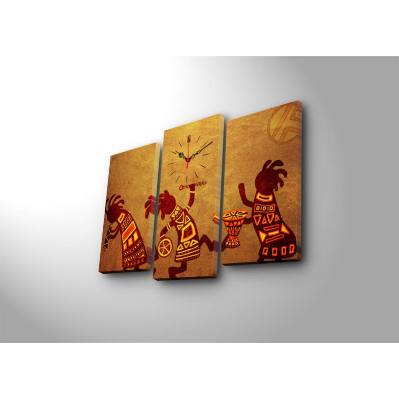 Ensemble de 3 horloges murales élégantes en toile, 66 x 17,7 pouces | 100% toile de suède, cadre 100% bois (épaisseur: 1,2 po) | Parfait pour le salon, la décoration de bureau, la montre élégante et le mélange artistique