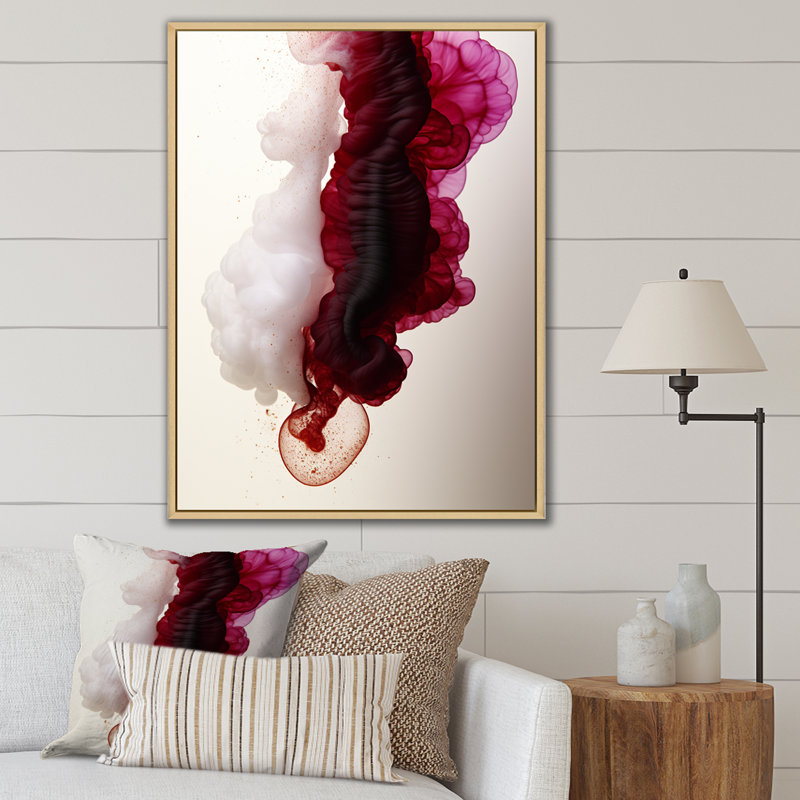Nuage d'encre magenta exquis, H 32 po x l 24 po x P 1 po, Cadre naturel flottant