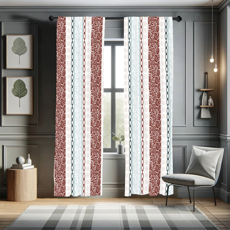 Dakota Fields Rose Curtains, Art Classical Victorian Motifs, Pale Redwood, 28" W x 84" L
