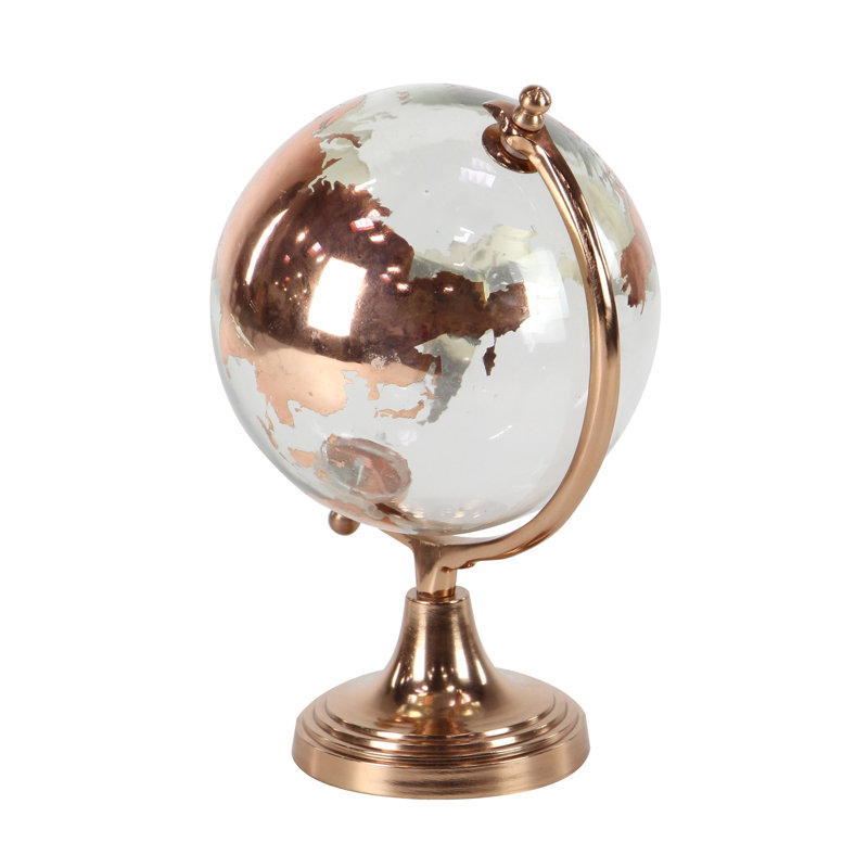 Globe terrestre en métal avec base à niveaux Margie, H 13,2 po x l 9 po x P 8 po, Cuivre