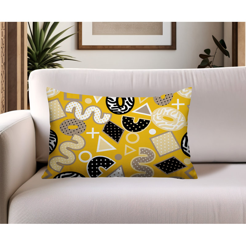 Coussin lombaire réversible intérieur / extérieur Zyra, Rectangle H 18 po x l 25 po, Jaune