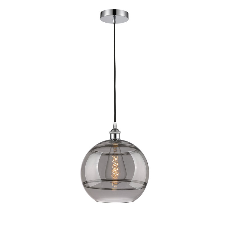 Luminaire suspendu 1 lumière Edison Bienes-616-G556, H 13,38 po x l 12 po x P 12 po, Gris fumée clair, Chrome poli